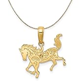 The Black Bow 14k Yellow Gold Ornate Horse Necklace, 17mm