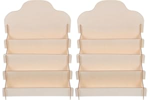 2Pcs Tiered Wooden Greeting Card Display Stand, Beige Organizer Racks for Stickers, Brochures, Tabletop Vendors, Retail Count
