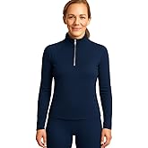 Lands' End Women’s Thermaskin Baselayer 1/4 Zip Top – Long Sleeve Lightweight Heat-Generating Thermal Shirt