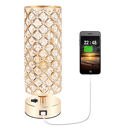Crystal Table Desk Lamp with USB Charging Port, Accent ...