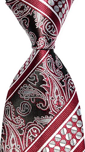 Scott Alania New Classic Dark Red Silver 100% New Paisley Jacquard Woven Silk Men's Tie Necktie