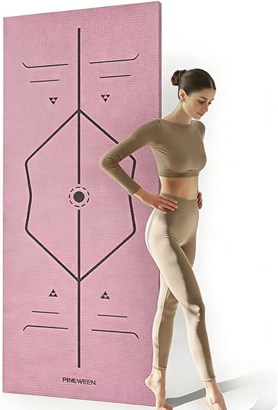 PROIRON Yoga Mat Alignment System Extra Thick Non Slip 173x61x0.4 Pink with Bag