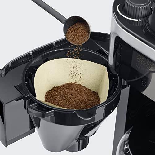 - Cafetera de goteo con molinillo hasta 10 tazas, Cafetera de filtro / Cafetera americana con jarra de cristal de 1l, con pantalla LED con temporizador, Acero inoxidable / Negro, KA 4813