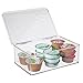 mDesign Stackable Kitchen Pantry Cabinet/Refrigerator Food Storage Container Bin, Attached Hinged Lid - Organizer for Coffee, Tea, Packets, Snack Bars - BPA Free, Food Safe - Holds 3.3 Quarts, Clear