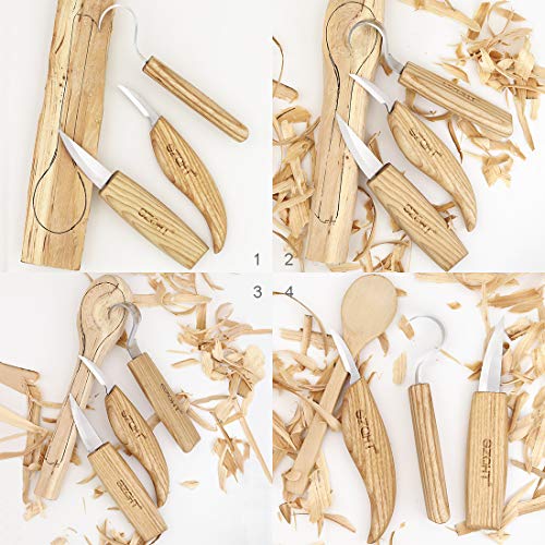 SZQHT Wood Carving Hook Knives Set for Spoon Carving Tools for Professional Spoon Carvers and Beginners 3 Knives in Tools Whittling Rough Knife Hook Knife(Bundle D) - Thumbnail 5