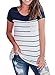 Chellysun Women's Casual O-neck Striped Crochet Pocket Patchwork T-shirt Top (Small, Navy Blue)