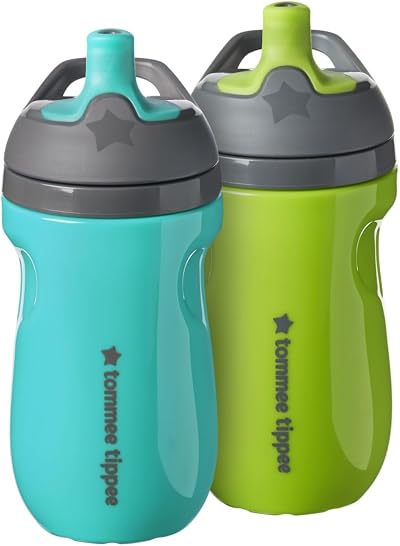 Tommee Tippee Insulated Sportee Bottle 260ml 2 Pack Green Teal Non-Spill BPA