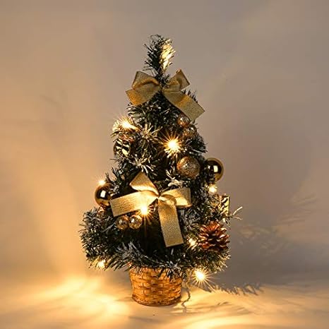 Mrinb Small Christmas Tree With Lights Mini Desktop Decoration