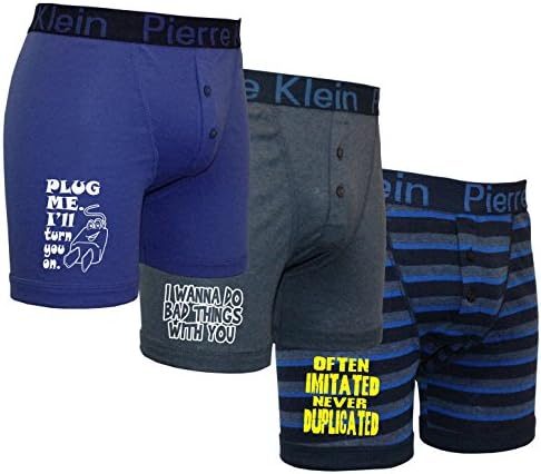 Mens 3 Pack Pierre Klein PLUG-BAD-DUPLICATED Funny Jersey Boxer Shorts-Multis-XXL