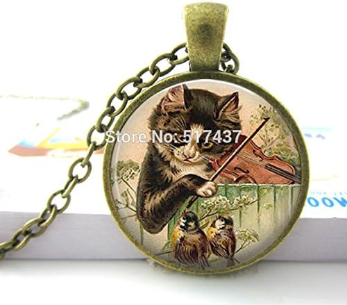 Pretty Lee Glass Dome Cabochon-Violen Cat Necklace Glass Dome Art Picture Pendant Photo Pendant Handcrafted Jewelry