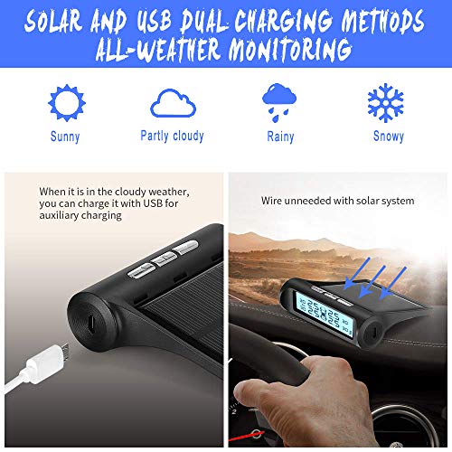 B-Qtech Solar Power Tire Pressure Monitoring System Wireless TPMS Monitor with 4 External Sensors Adjustable Display Angle-Solar System