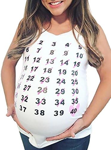 Xchenda Women Number Maternity Pregnant Sleeveless Nursing Vest Tank Blouse Tops Shirt (White, S)