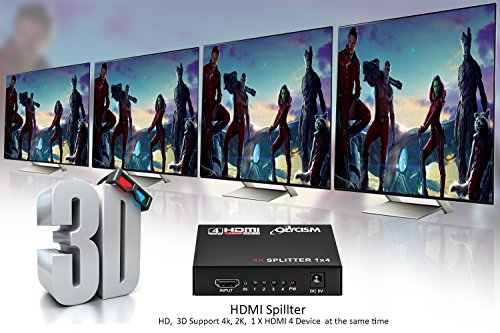 HDMI Splitter Olycism 4K x 2K 4 Ports 1 Input Device to 4 Displays 1X4 Full HD 1080P HDCP Supports HDMI and 3D For DTV HDTV 60hz/ 85hz