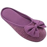 HomeTop Women’s Cozy Cashmere Cotton Closed Toe House Slippers with Cute Bow Accent (Medium / 7-8 B(M) US, Purple)