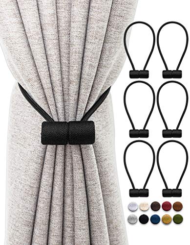 TECVINCI-Magnetic-Curtain-Tiebacks-Drapery-Tiebacks-Upgraded-6-Pack-16-Inch-Decorative-Curtain-Holdback-Curtain-Clip-Buckle-for-Blackout-Sheer-Window-Treatment-Home-Office-Black