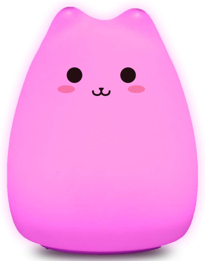 Kitty Cat Silicone Night Light for Children with Multicolor & Touch-Sensor, Gifts for Teen Girls Boys Kids 1-12 Years Old, Kawaii Decor for Bedroom Home, Baby Soother Light