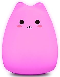 Kitty Cat Silicone Night Light for Children with Multicolor & Touch-Sensor, Gifts for Teen Girls Boys Kids 1-12 Years Old, Kawaii Decor for Bedroom Home, Baby Soother Light