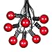 25 Foot G40 Outdoor Patio String Lights with 25 Red Globe Bulbs – Indoor Outdoor String Lights – Market Bistro Café Hanging String Lights – C7/E12 Base - Black Wire