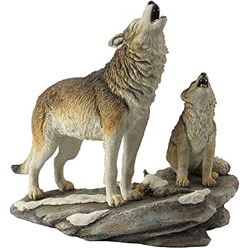 9.75" Howling Wolf With Cub Statue - Polyresin Animal Figure Collectible Display - View #12