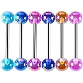 COLORFUL BLING Candy Color Tongue Rings Set Ball Nipple Ring Piercing 14G Surgical Steel Acrylic Barbell Retainer Bar for Women Men Body Jewelry Length 16mm