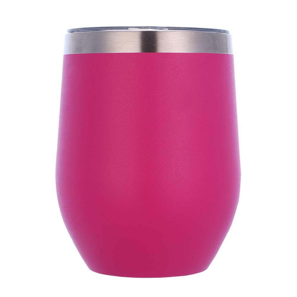 Gteller 12 oz Stainless Steel Wine Tumbler Stemless Glasses with Lid, Double Wall Insulated Travel Mug Perfect for Wine, Coffee, Drinks, Champagne, Cocktails (Rose Pink)