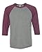 Bella + Canvas Unisex 3/4-Sleeve Baseball T-Shirt 2XL GRY/ MAROON TRB