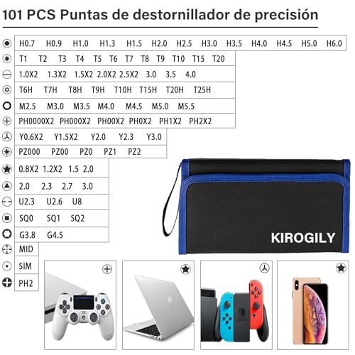 KIROGILY Juego de Desarmadores de Precisión, 142 en 1 kit de Desarmadores, Herramienta Electrónica para lphone, MacBook, Computadora Laptop, PC, Nintendo PS4 Consola, Azul