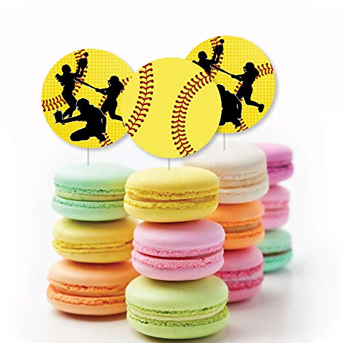 Grand-Slam-Fastpitch-Softball-Dessert-Cupcake-Toppers-Birthday-Party-or-Baby-Shower-Clear-Treat-Picks-Set-of-24