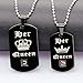 Uloveido A Pair of Her Queen Lesbian Pride Necklaces Set for Women with Pink Cubic Zirconia, Dog Tag, Black Titanium Stainless Steel Couple Necklaces with Charm Pendant SN126