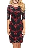 Tuliplazza Women's Crew Floral Lace Sheath Pencil Cocktail Prom Party Midi Dress