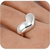 Zikichiky 925 Silver Chunky Heart Ring for Women Statement Y2K Adjustable Rings Heart Jewelry Valentine's Day