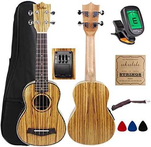 Kulana Soprano Electric Acoustic Ukulele, Zebrawood with Binding and Aquila Strings + Gig Bag