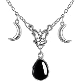 Gothic Moon Crystal Necklace Vintage Punk Black Crescent Necklace Red Statement Gothic Jewelry for Women Purple Halloween Costume Jewelry