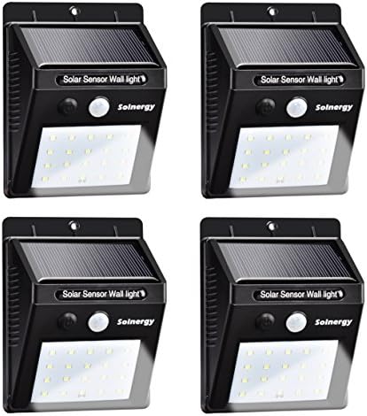 Solar Light - by [Solnergy] 20 LED Bright Solar Sensor Light Outdoor Motion Lighting Power Button Security Motion Sensor Lamp Light Auto On/Off Patio Yard Garden Driveway Pool Area (4 in Pack)