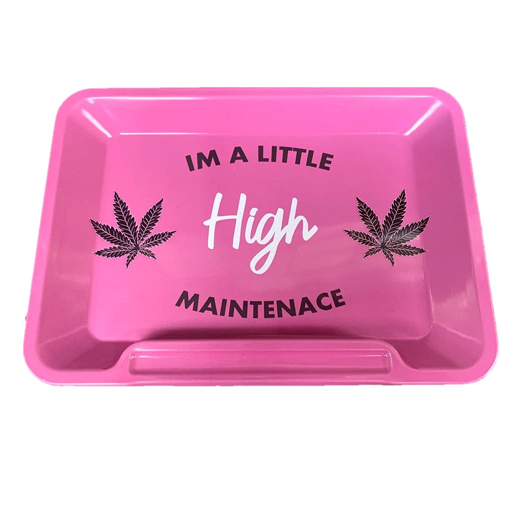 Wise Skies Metal Rolling Tray Smoking Accessories Characters Rolling Papers Rolling Tip Small (High Maintenance Pink)