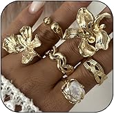 CXENSJH Chunky Gold Rings Set for Women Chunky Gemstone Pearl Flower Stackable Adjustable Rings Stacking Knuckle Ring Punk Jewelry