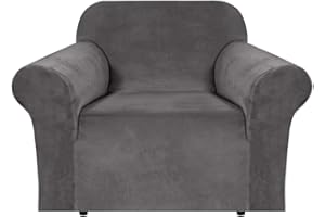 H.VERSAILTEX Stretch Velvet Armchair Cover Couch Covers 1 Cushion Chair Slipcover for Living Room Furniture Cover Crafted from Thick Comfy Rich Velour (Chair 31"-49", Gray)