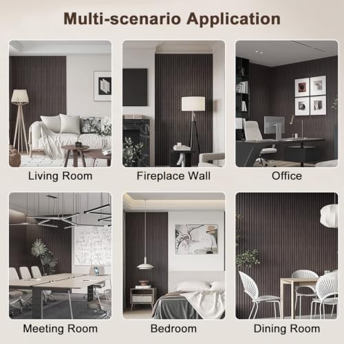 Wood Wall Slat Panel, 3D Fluted Wall Paneling for Interior 100 * 15 * 1.7cm | WPC Decorative Wall Stickers Noise Reduction, Wood Grain Textured Slats Wallpaper with Buckles for Ceiling Decor
