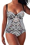 Kisscy Women's Plus Size Tribal Print One Piece Monokini Tankini Swimsuit