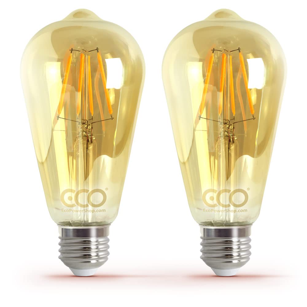 ECO Dimmable Vintage LED Edison Light Bulb, ST64 Pear Shape, E27 Screw, Amber Glass, 40W Equivalent, 4W LED, 320 Lumens, Very Warm White 2000K, 25000hrs Lifetime