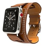 MoKo Band for Apple Watch Series 3 Bands, Genuine Leather Smart Watch Band Cuff Strap Replacement for 42mm Apple Watch 2017 Series 3 / 2 / 1, BROWN (Not Fit 38mm Versions)