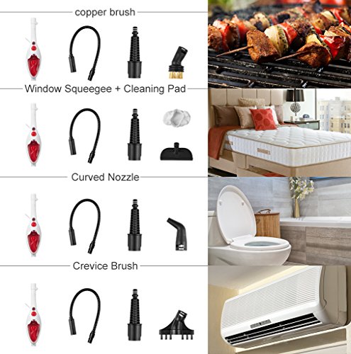 Steam Mop Cleaner, 1500w Multi-Surface All-In-One Floor Handheld Steam Cleaner Floor Steamer with 13 Accessories for Cleaning Tile Laminate Marble Sealed Hardwood Floors Carpet Furniture Fabrics Red - Thumbnail 7
