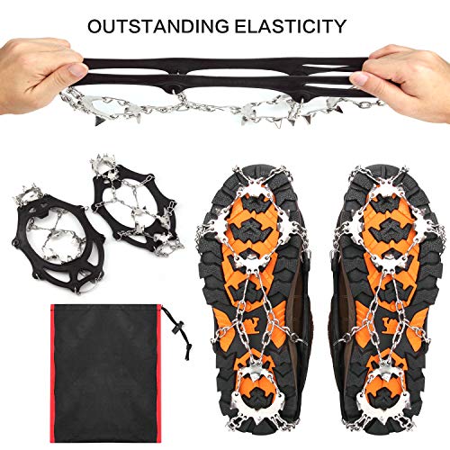 Vdealen Crampons for Shoes, 19 Teeth Stainless Steel Anti-Slip Traction Ice Cleats, Slip-Resistant Snow Ice Spikes,Crampons,Ice Snow Grips for Walking on Ice Snow (Black, L(41-44))