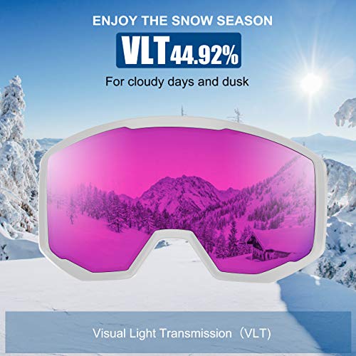 NXONE Ski Goggles for Men and Women, Anti-Fog Over Glasses Snowboard Goggles with UV Protection, Windproof Helmet Compatible Dual Lens Goggles-100% UV Protection