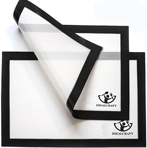 IDEALCRAFT Silicone Baking Mat - Set of 2 Mats- Non Stick Silicon Liner for Bake Pans &amp; Rolling - Macaron/Pastry/Cookie/Bun/Bread Making - Professional Grade Nonstick