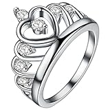 FENDINA Womens Silver Plated Pretty Elegant Crown CZ Crystal Promise Engagement Wedding Bands Eternity Anniversary Rings for Her Valentin's Day Gifts