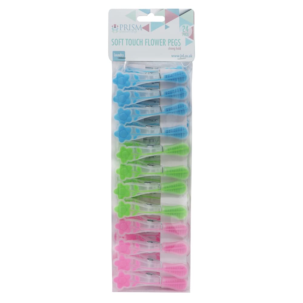 JVL Prism Soft Touch Flower Design Pegs, Pack of 24, Multicolor (19-272)
