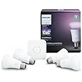 Philips Hue White and Color Ambiance A19 60W Equivalent LED Smart Bulb Starter Kit (4 A19 Bulbs and 1 Hub Compatible with Ama