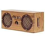 Bongo Wood Bluetooth Speakers, Retro Handcrafted Bamboo Portable Wireless Speaker for Travel, Home, Shower, Beach, Kitchen, Outdoors, Loud Bass with Dual Passive Woofers | Vintage Brown