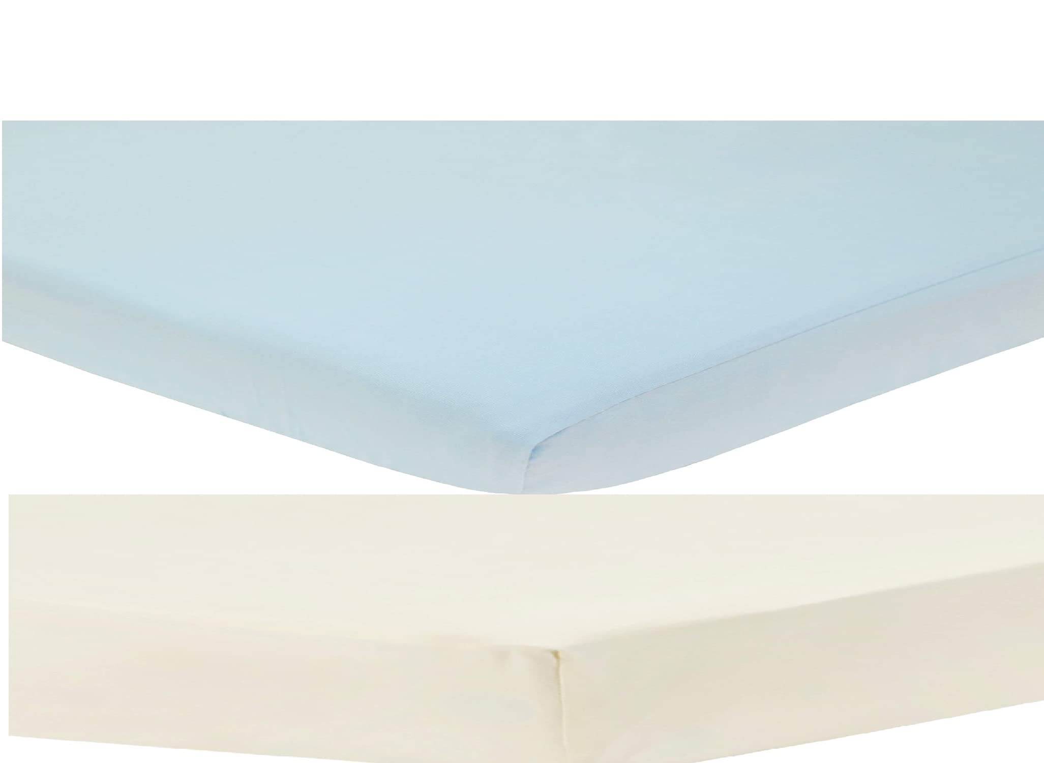 Dudu N Girlie - Cot Fitted Sheets 140 x 70cm | Bedding For Cot bed | Soft Jersey Cotton Baby Sheets 140 x 70 Fully Elasticated Skirt Breathable Easy Care (Pack of 2, Blue & Cream)